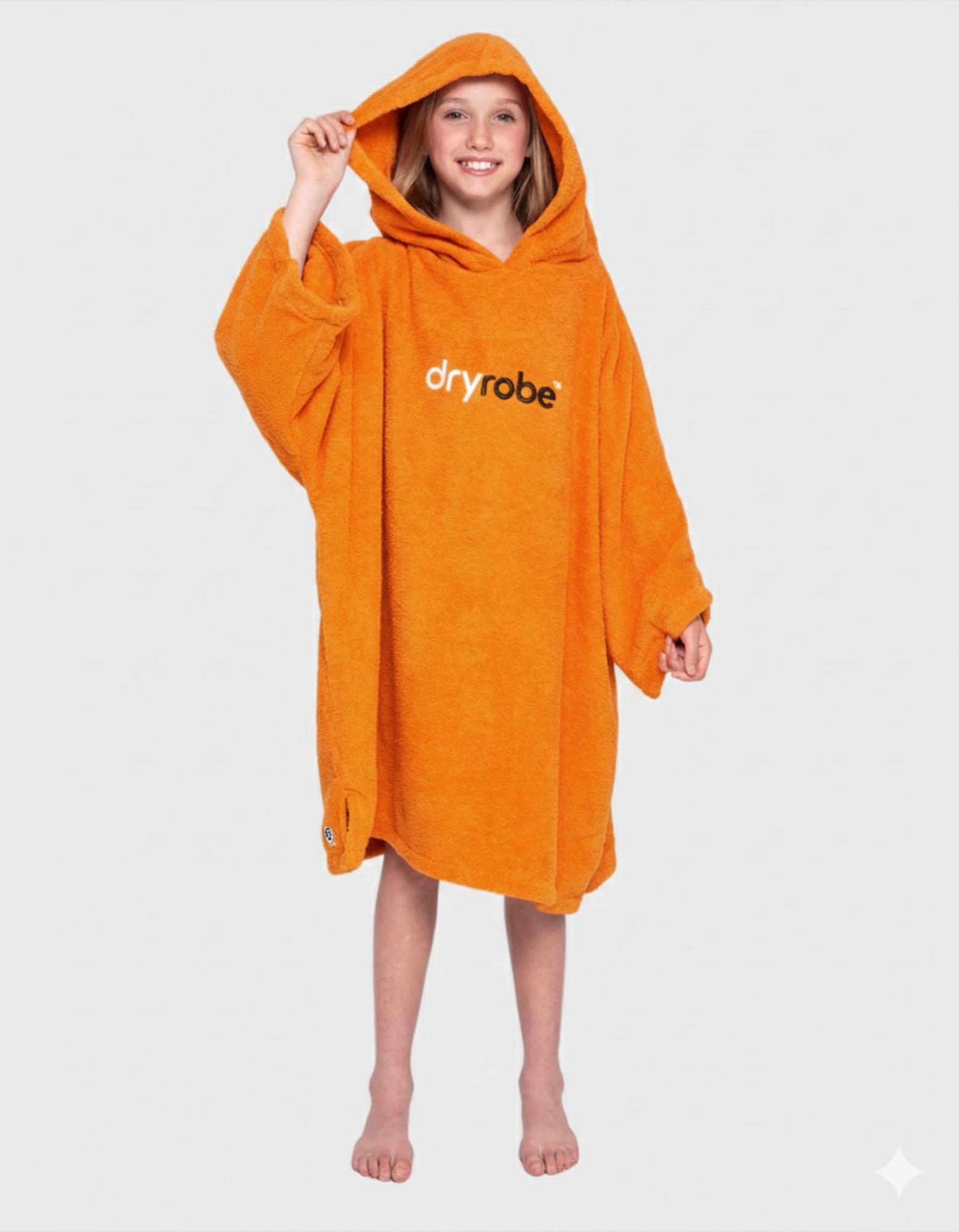 DRYROBE Handtuchmantel Bio KIDS Orange 10-13 unisex Towel Robe Beach Poncho aus Bio Baumwolle