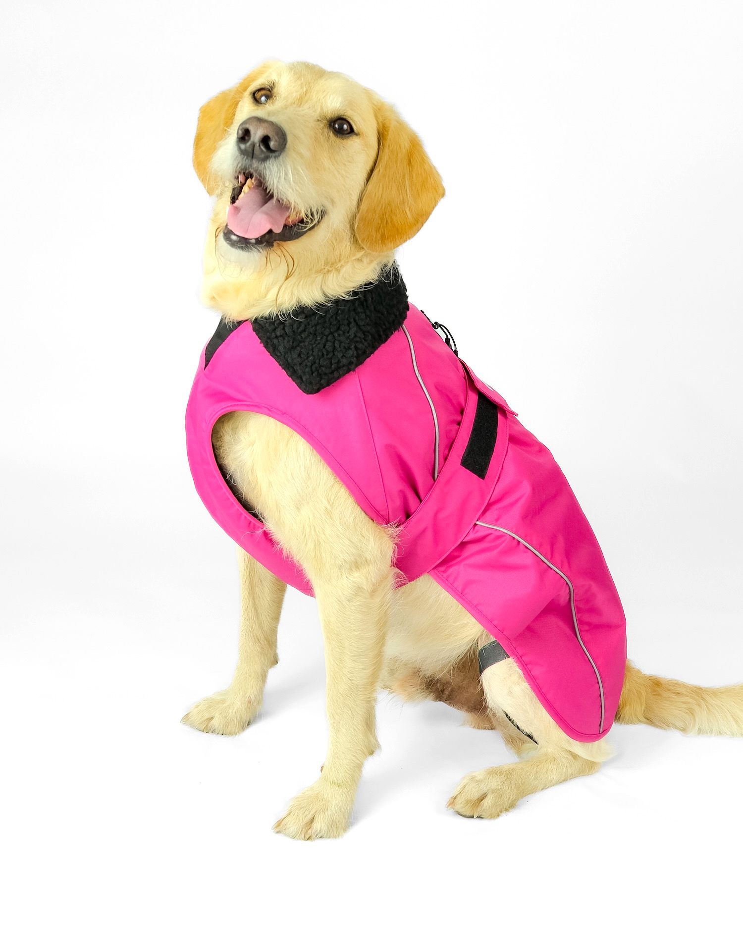 DRYROBE Dog Coat Hundemantel Pink Schwarz XXL wetterfest und wasserdicht mit Fleece-Futter