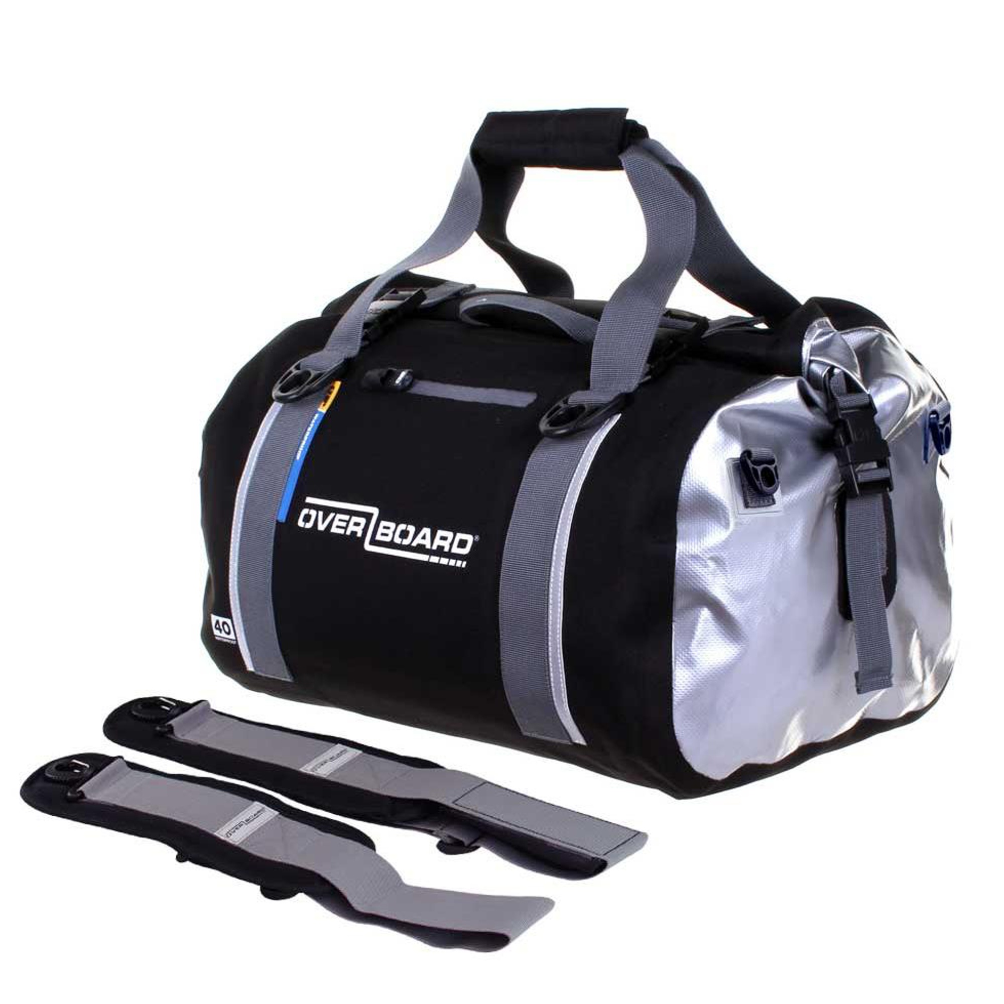 Overboard Waterproof Duffel Bag 40 Liters Black Classic Range - with backpack straps
