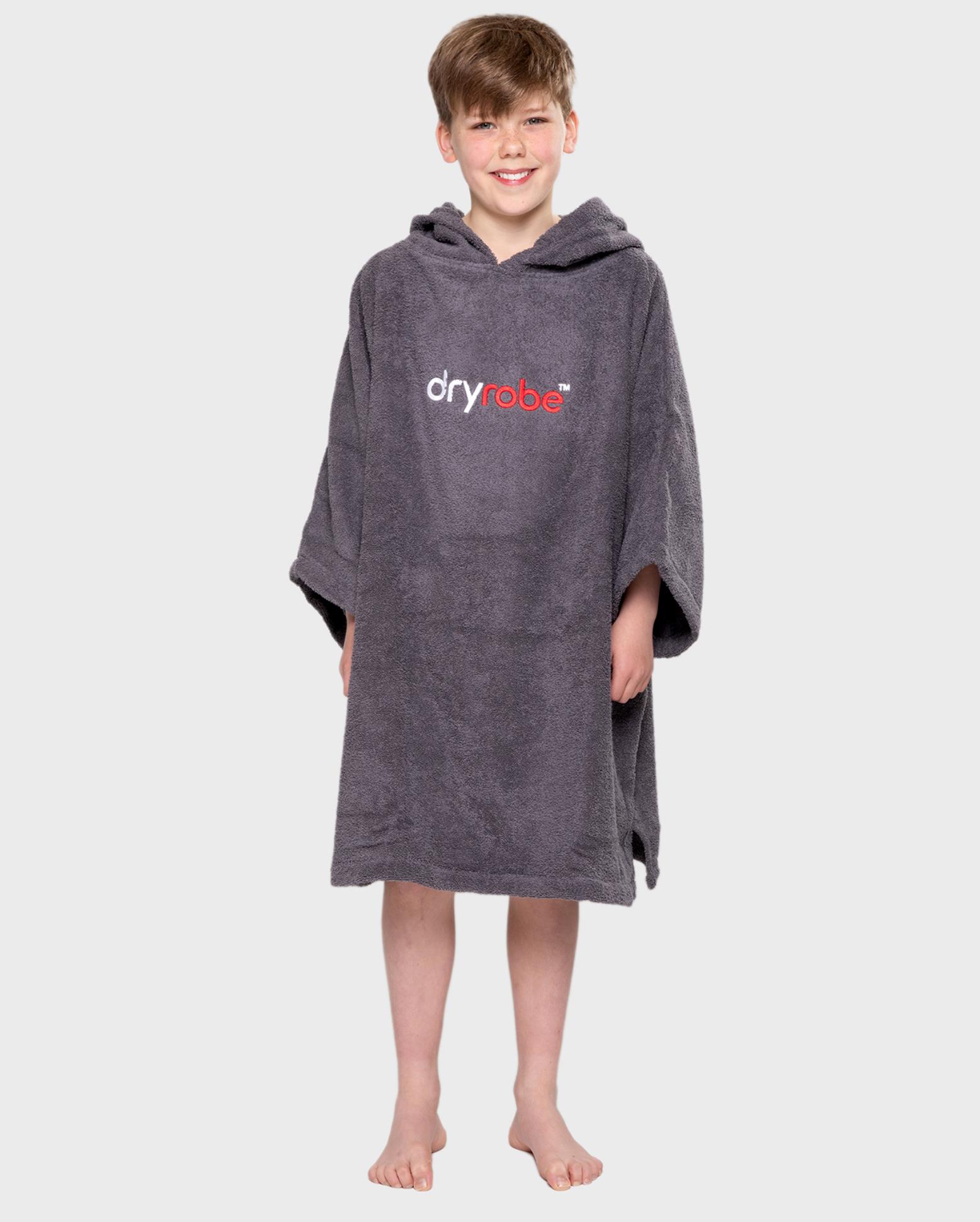 DRYROBE Handtuchmantel Bio KIDS Grau 5-9 unisex Towel Robe Beach Poncho aus Bio Baumwolle
