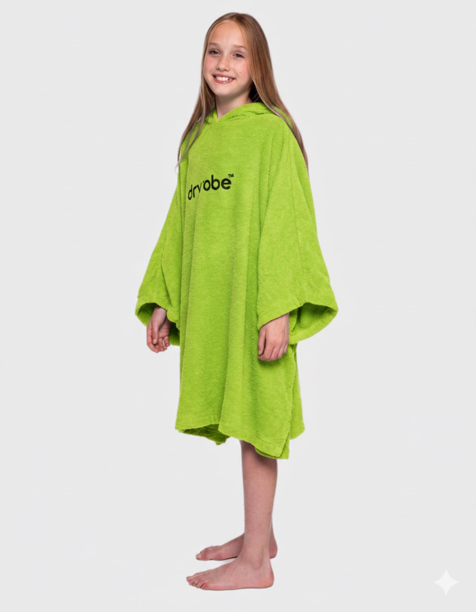 DRYROBE Handtuchmantel Bio KIDS Lime Grün 10-13 unisex Towel Robe Beach Poncho aus Bio Baumwolle