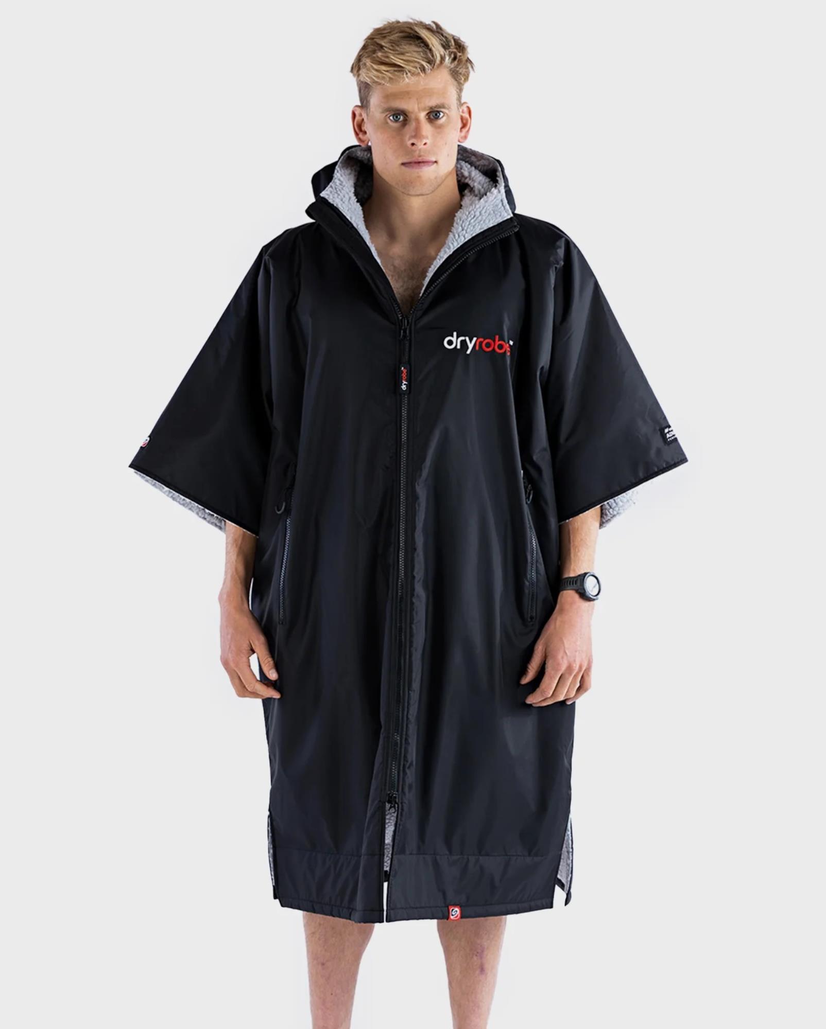 DRYROBE Advance Short Sleeve Schwarz Grau S unisex wetterfester Kurzarm Outdoor-Umkleidemantel