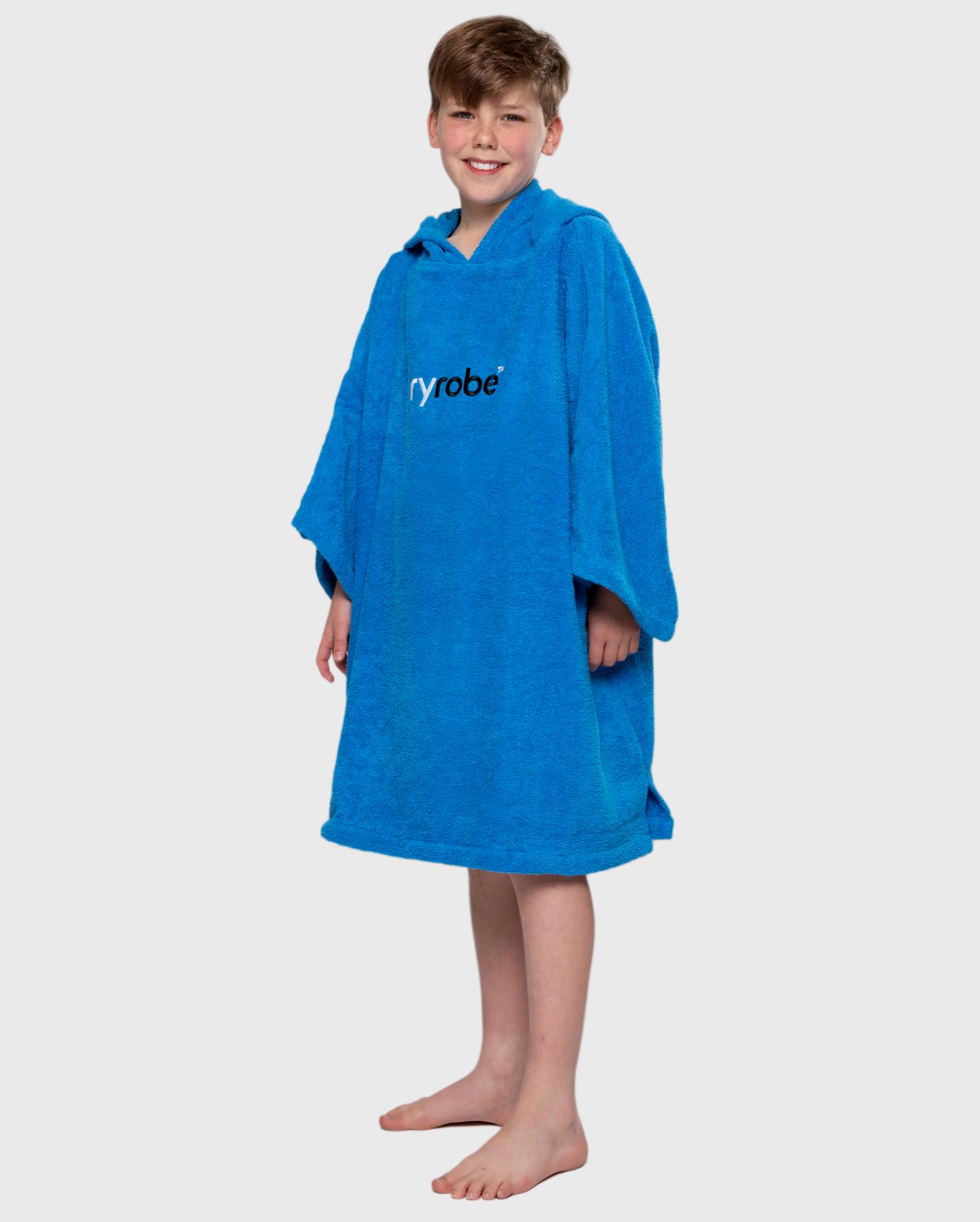 DRYROBE Handtuchmantel Bio KIDS Blau 10-13 unisex Towel Robe Beach Poncho aus Bio Baumwolle