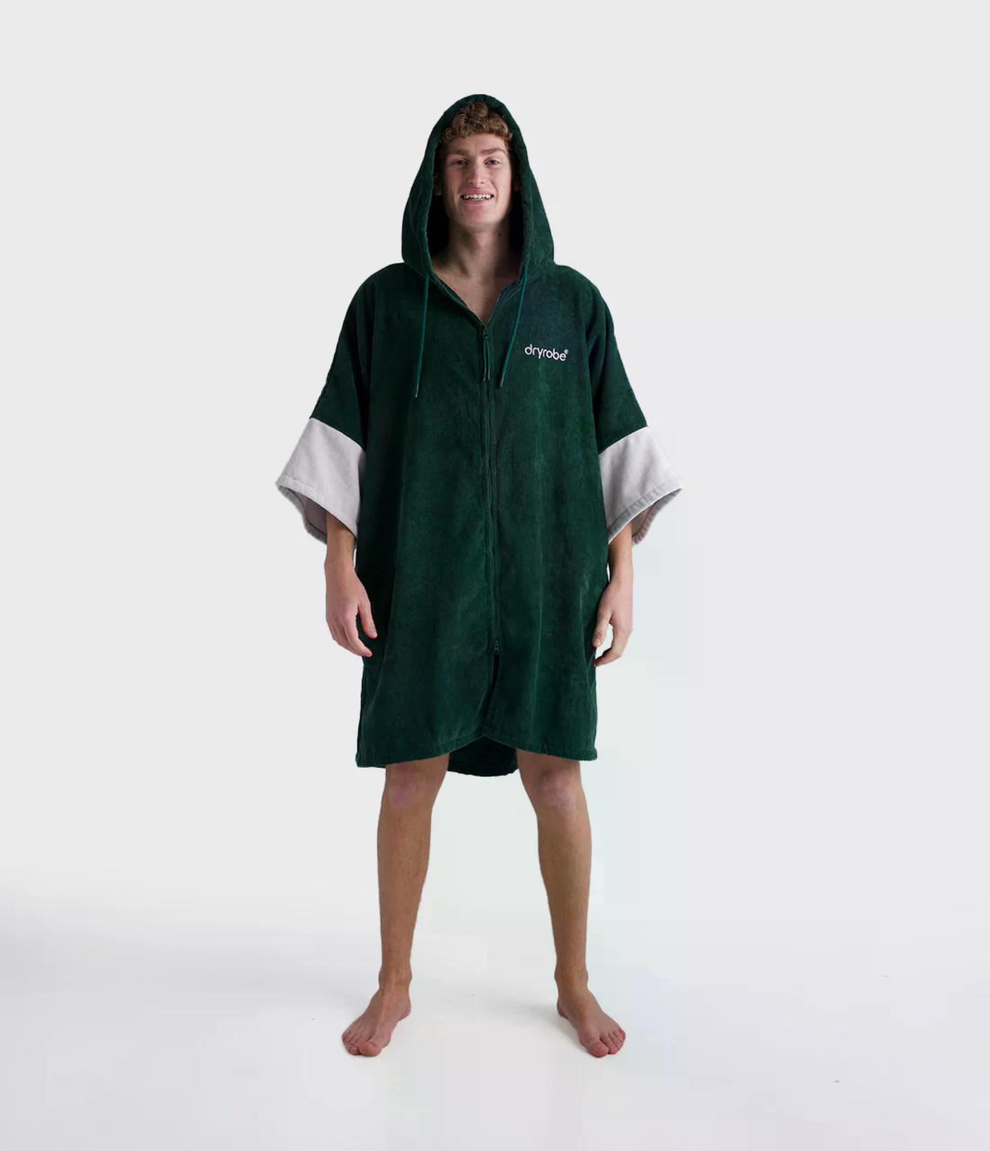 DRYROBE Fullzip Handtuchmantel Baumwolle Grün L unisex 100% Bio Baumwolle Towel Robe Beach Poncho