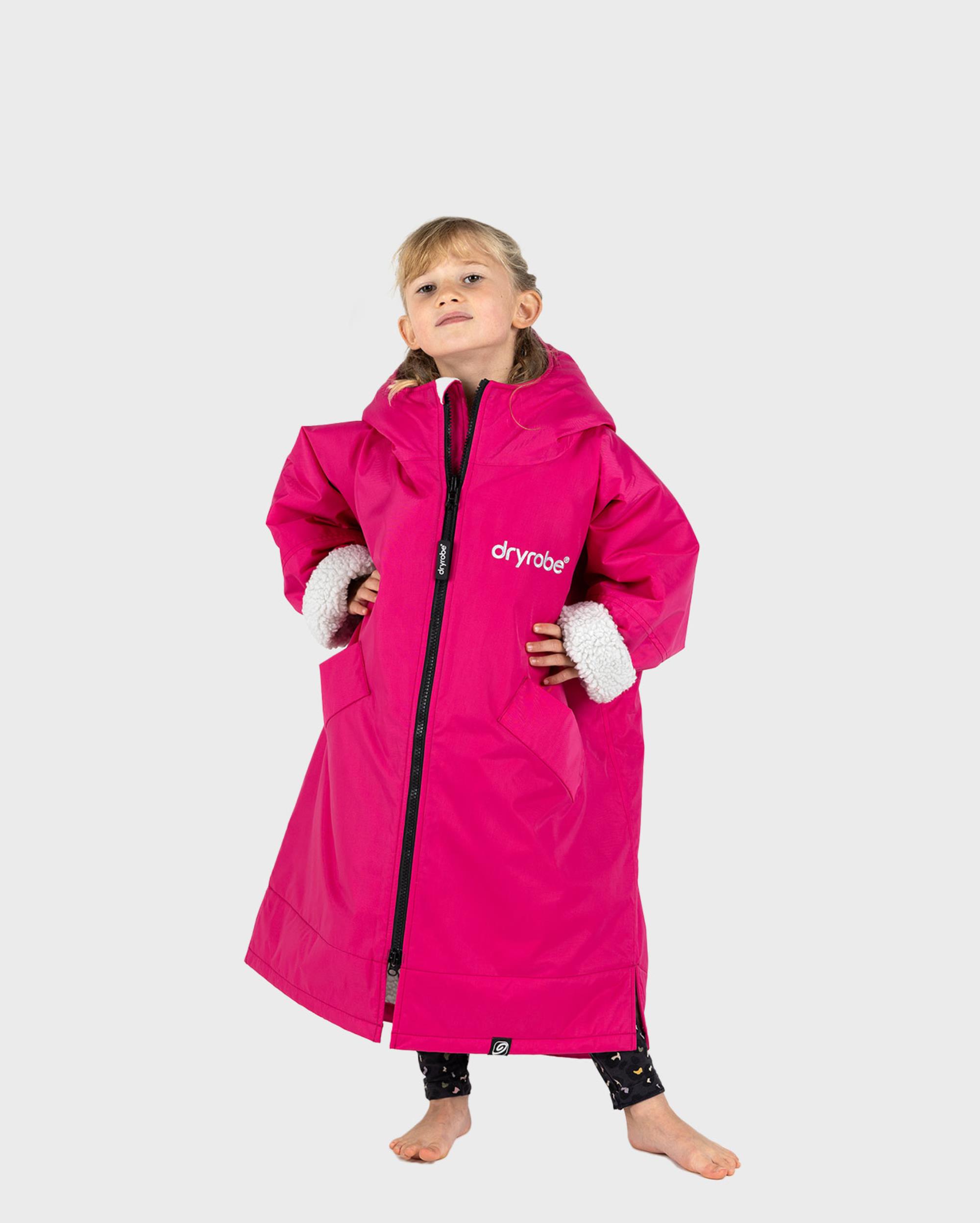 DRYROBE Advance Long Sleeve KIDS Pink Grau 5-9 wetterfester wasserdichter Outdoor-Umkleidemantel