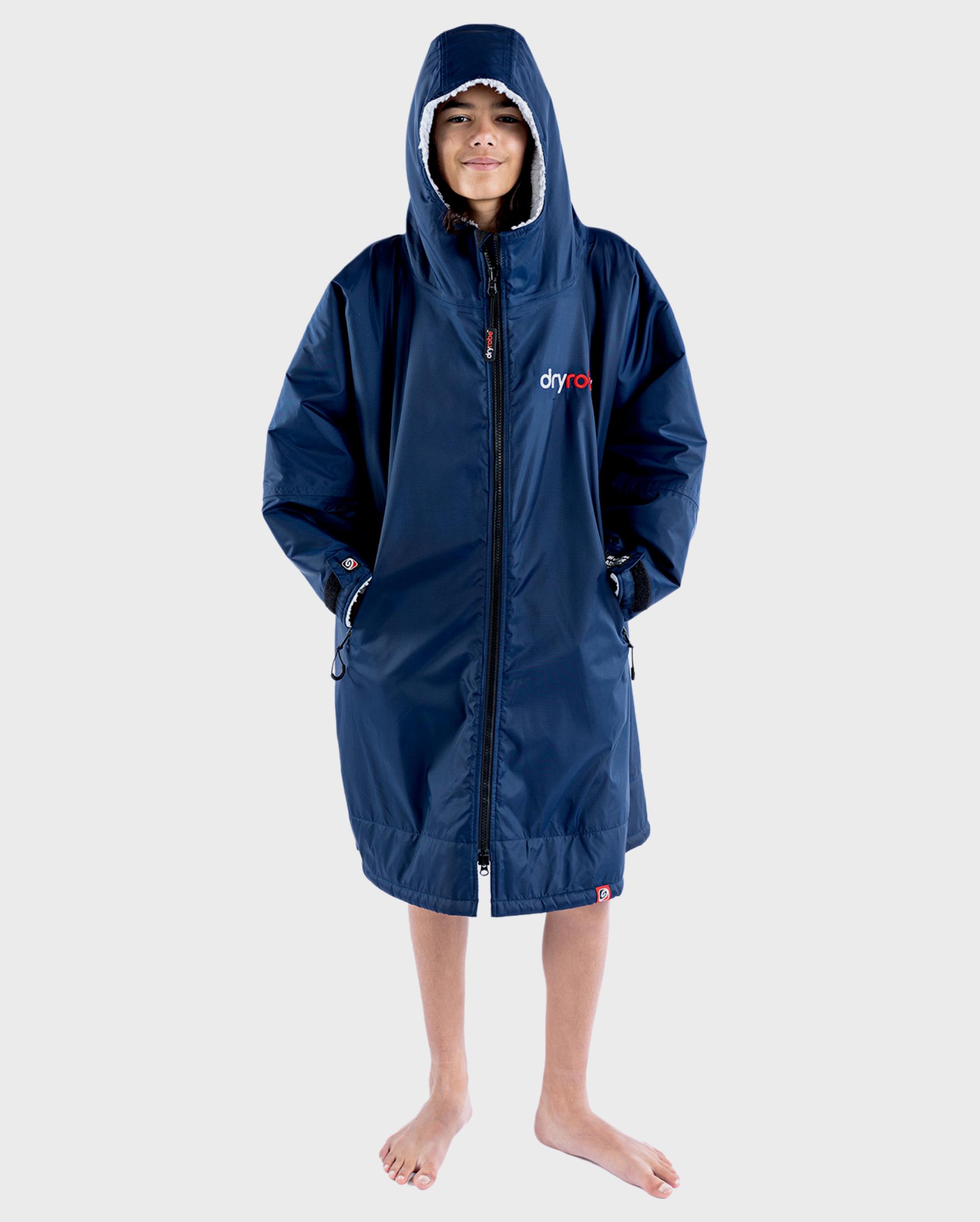 DRYROBE Advance Long Sleeve KIDS Navy Grau 10-13 wetterfester wasserdichter Outdoor-Umkleidemantel