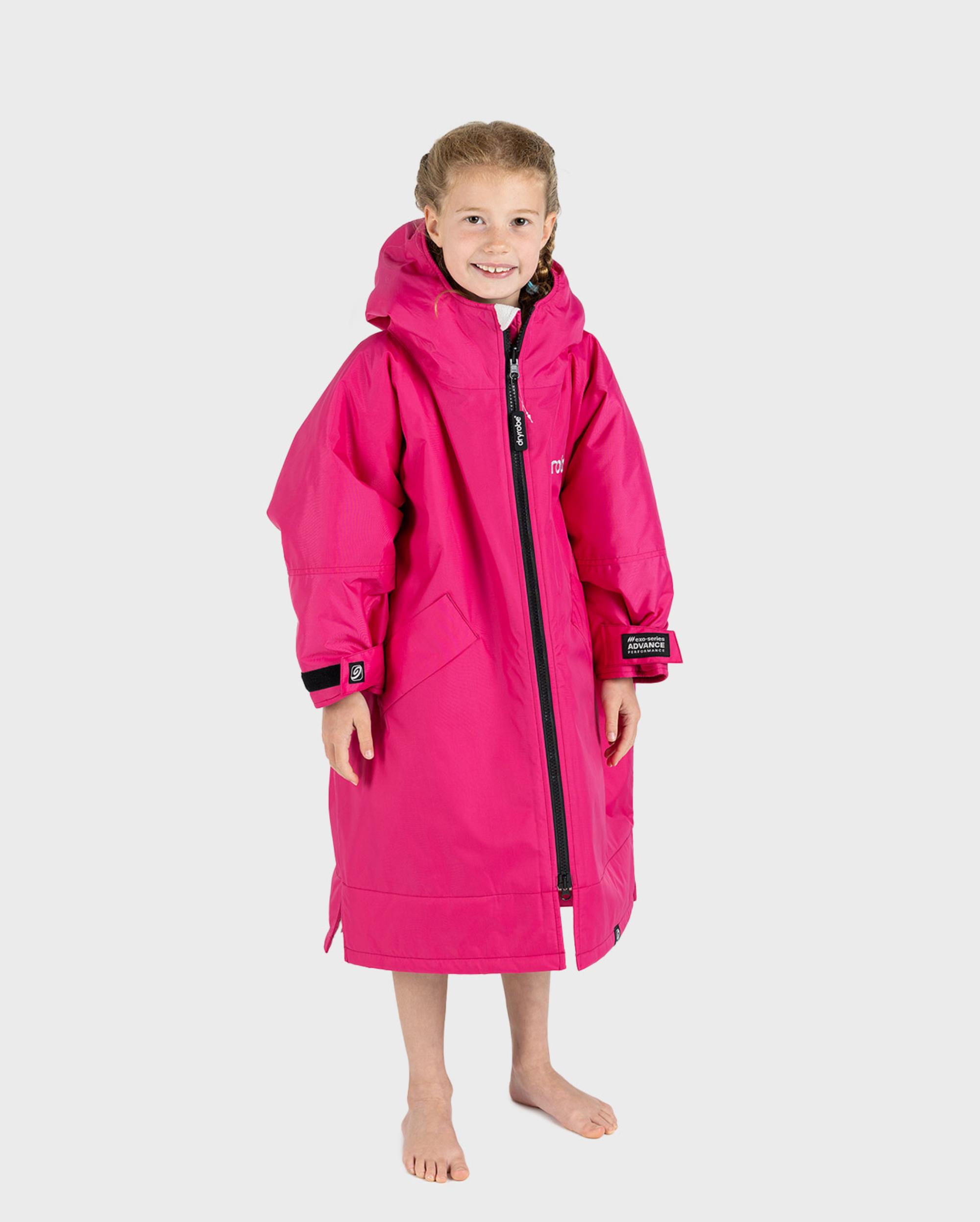 DRYROBE Advance Long Sleeve KIDS Pink Grau 10-13 wetterfester wasserdichter Outdoor-Umkleidemantel