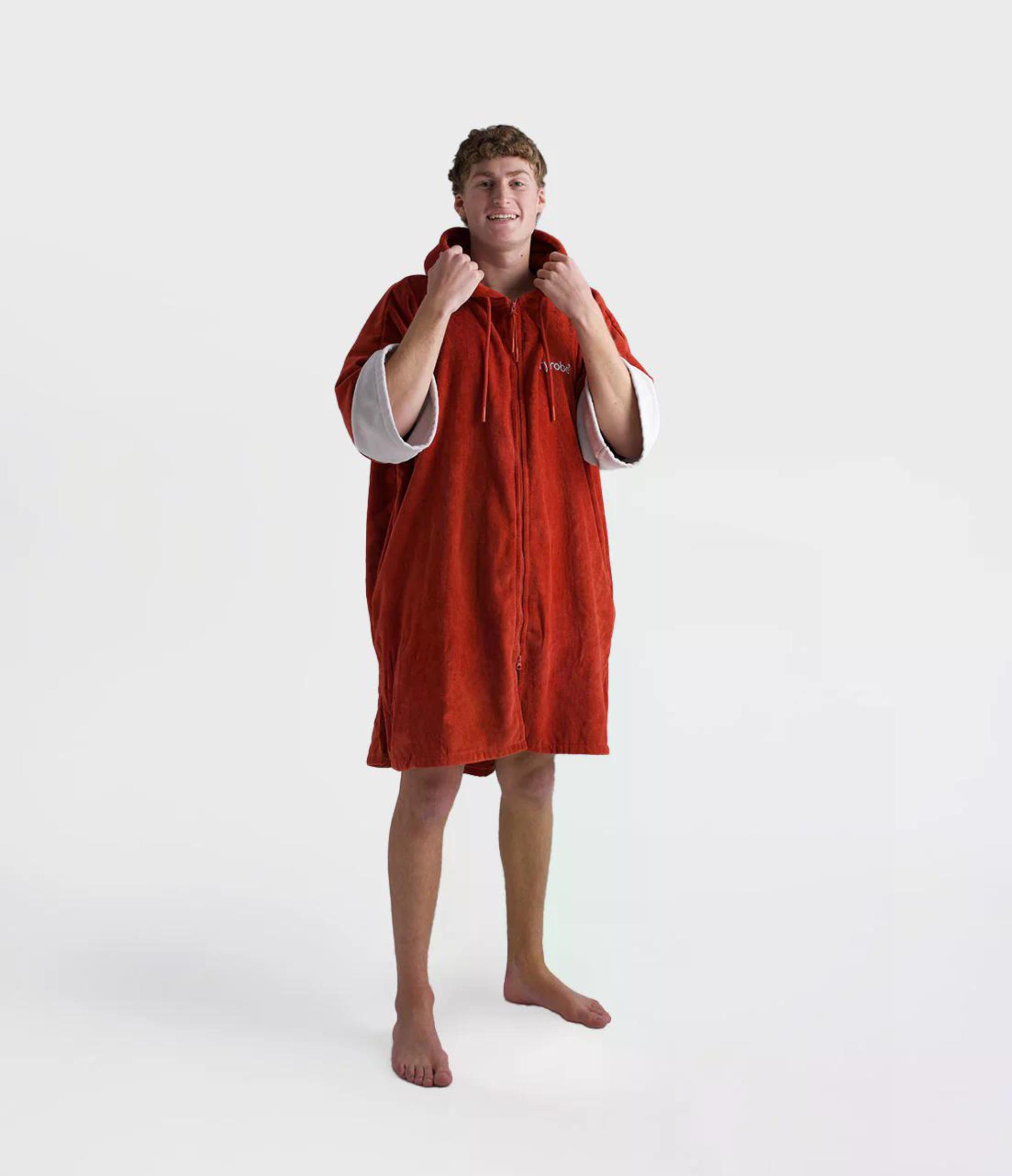 DRYROBE Fullzip Handtuchmantel Baumwolle Orange L unisex 100% Bio Baumwolle Towel Robe Beach Poncho