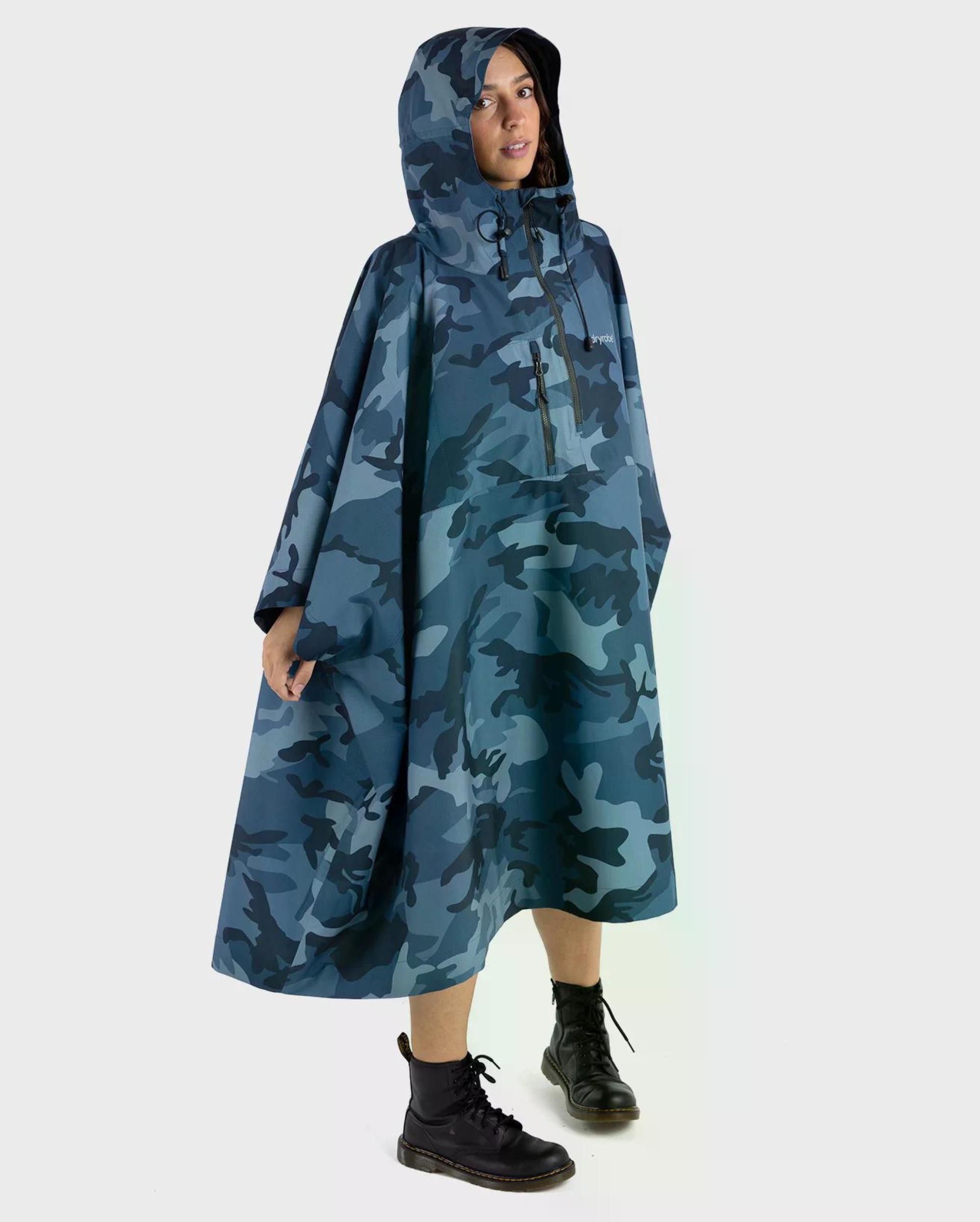 DRYROBE Regen-Poncho wasserdicht Blau Camo unisize unisex Outdoor Regenjacke
