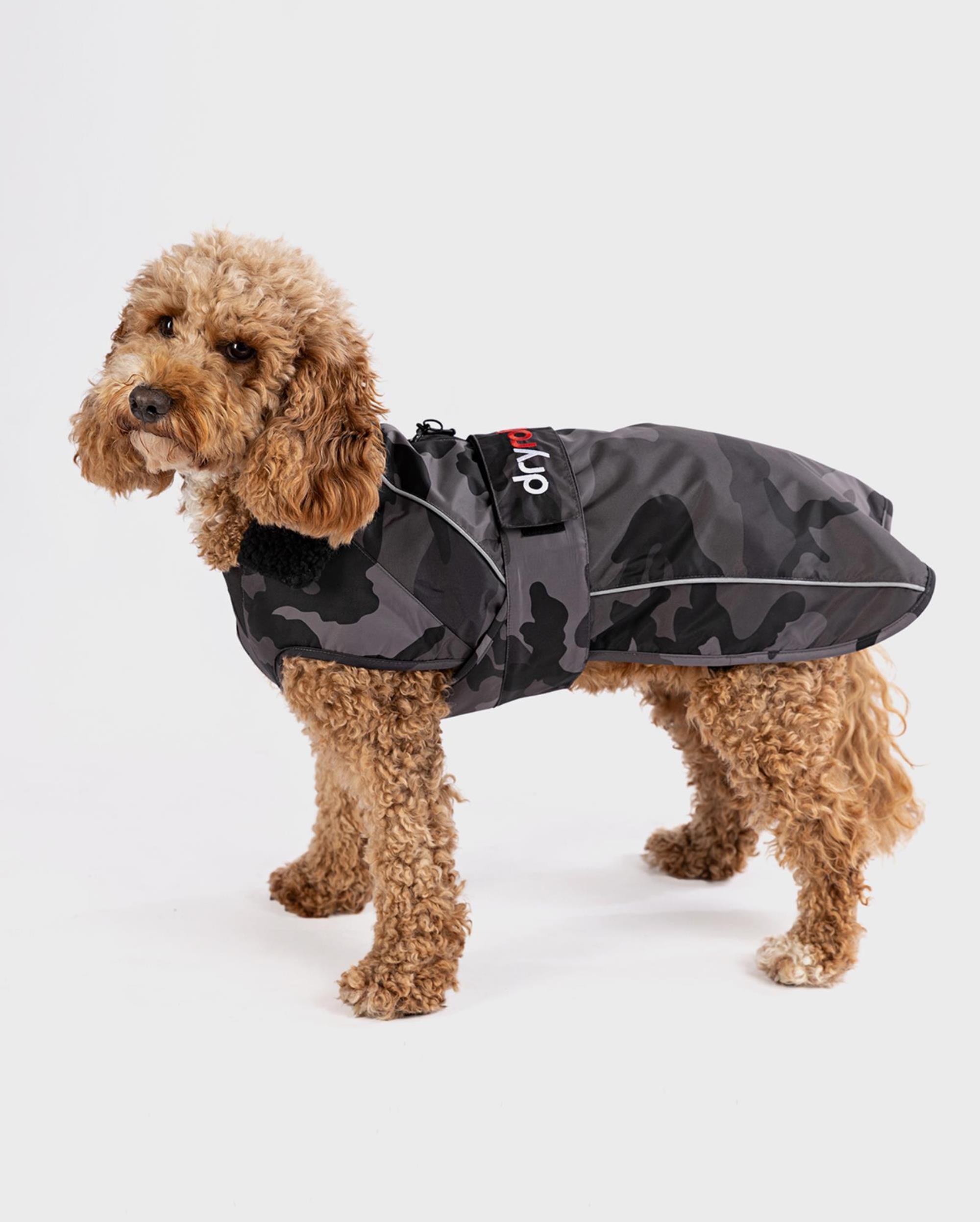 DRYROBE Waterproof Dog Coat Black Camo XXL waterproof with fleece lining