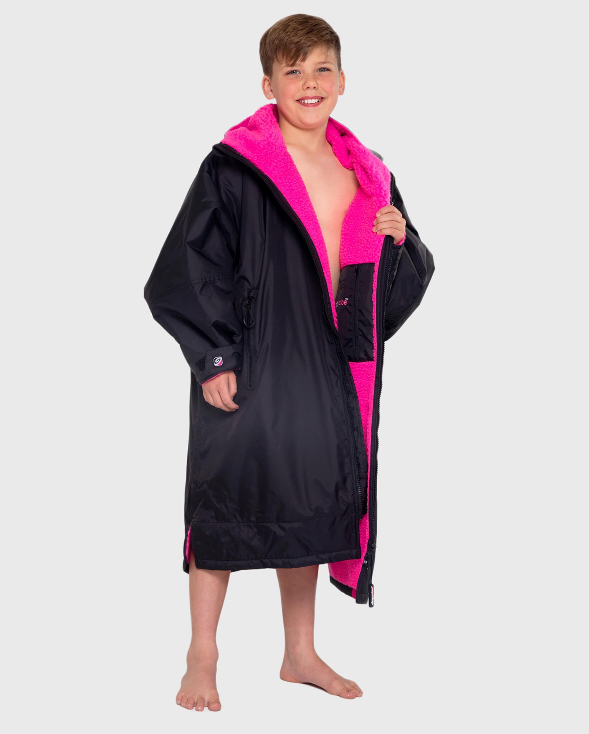 DRYROBE Advance Long Sleeve KIDS Schwarz Pink 5-9 wetterfester wasserdichter Outdoor-Umkleidemantel