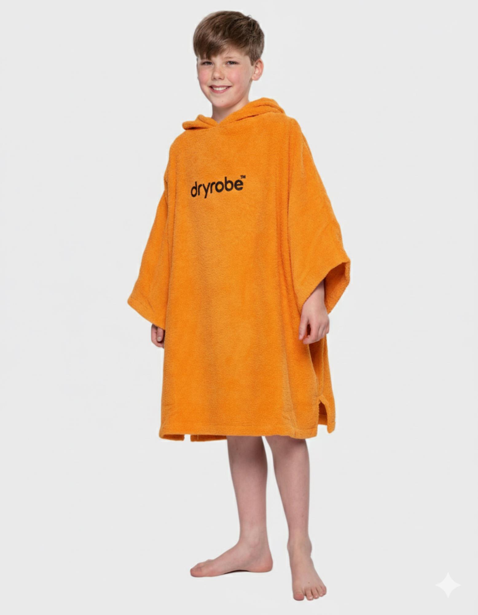 DRYROBE Handtuchmantel Bio KIDS Orange 5-9 unisex Towel Robe Beach Poncho aus Bio Baumwolle
