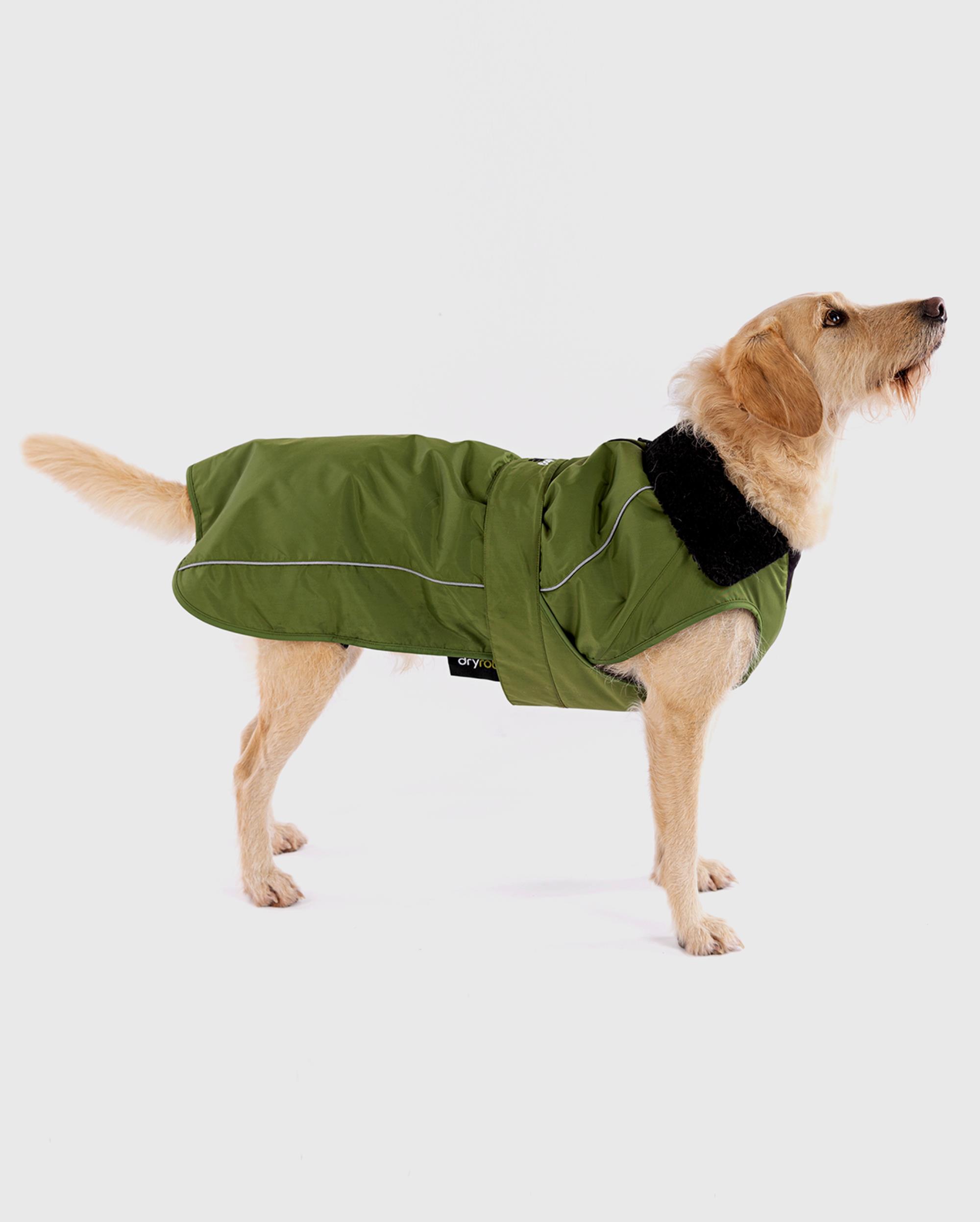 DRYROBE Dog Coat Hundemantel DunkelgrünSchwarz XXL wetterfest und wasserdicht mit Fleece-Futter