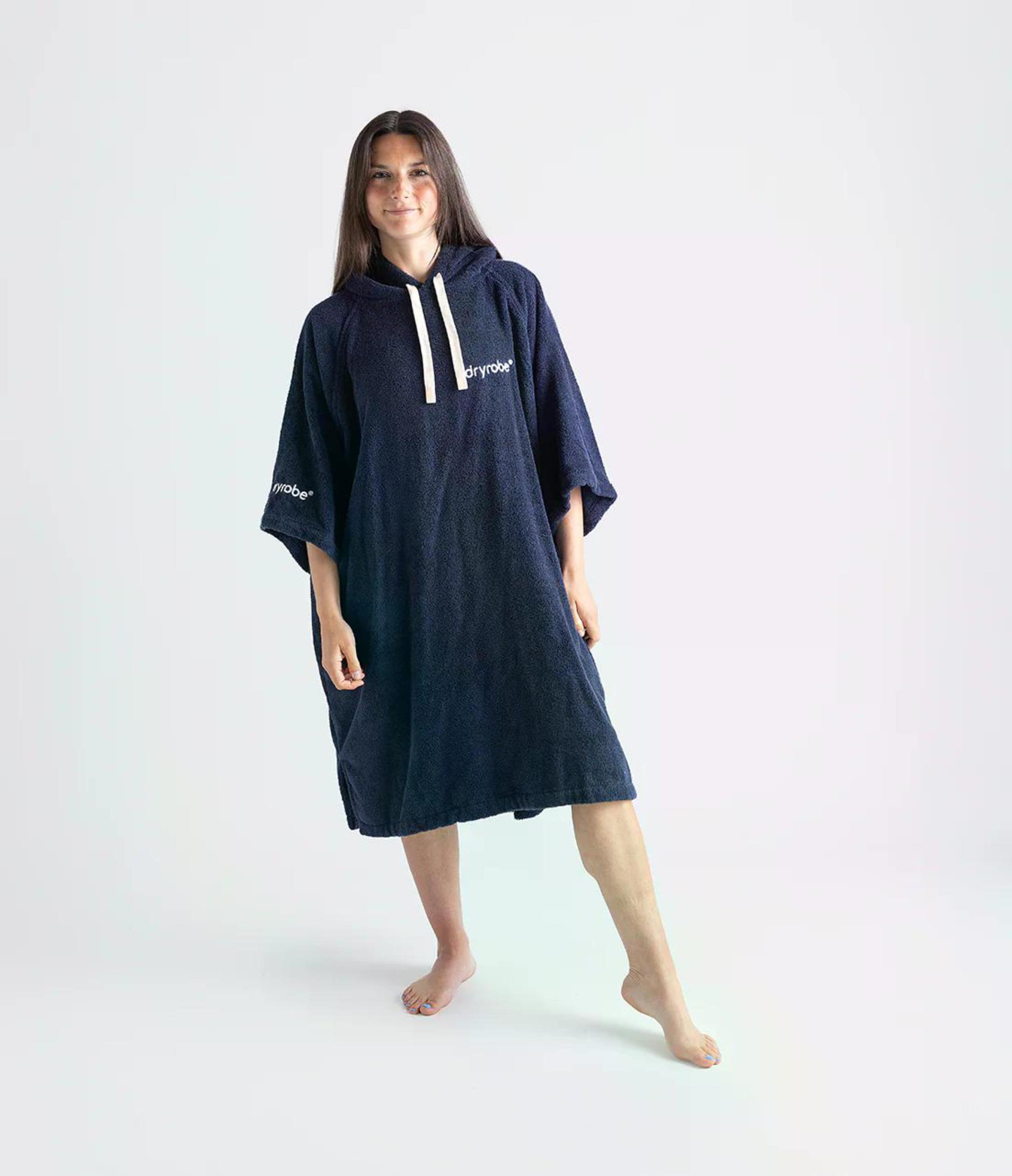 DRYROBE Handtuchmantel Bio-Baumwolle Navy L unisex Towel Robe Beach Poncho 100% Bio-Baumwolle