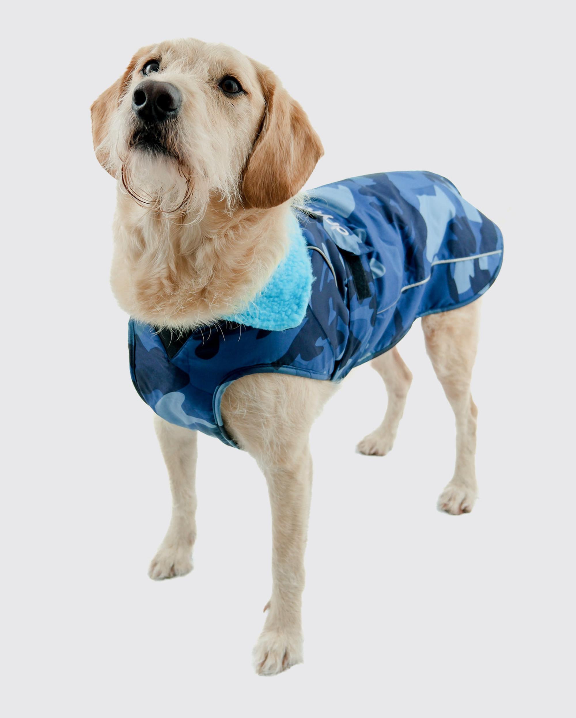 DRYROBE Dog Coat Hundemantel Blau Camo S wetterfest und wasserdicht mit Fleece-Futter