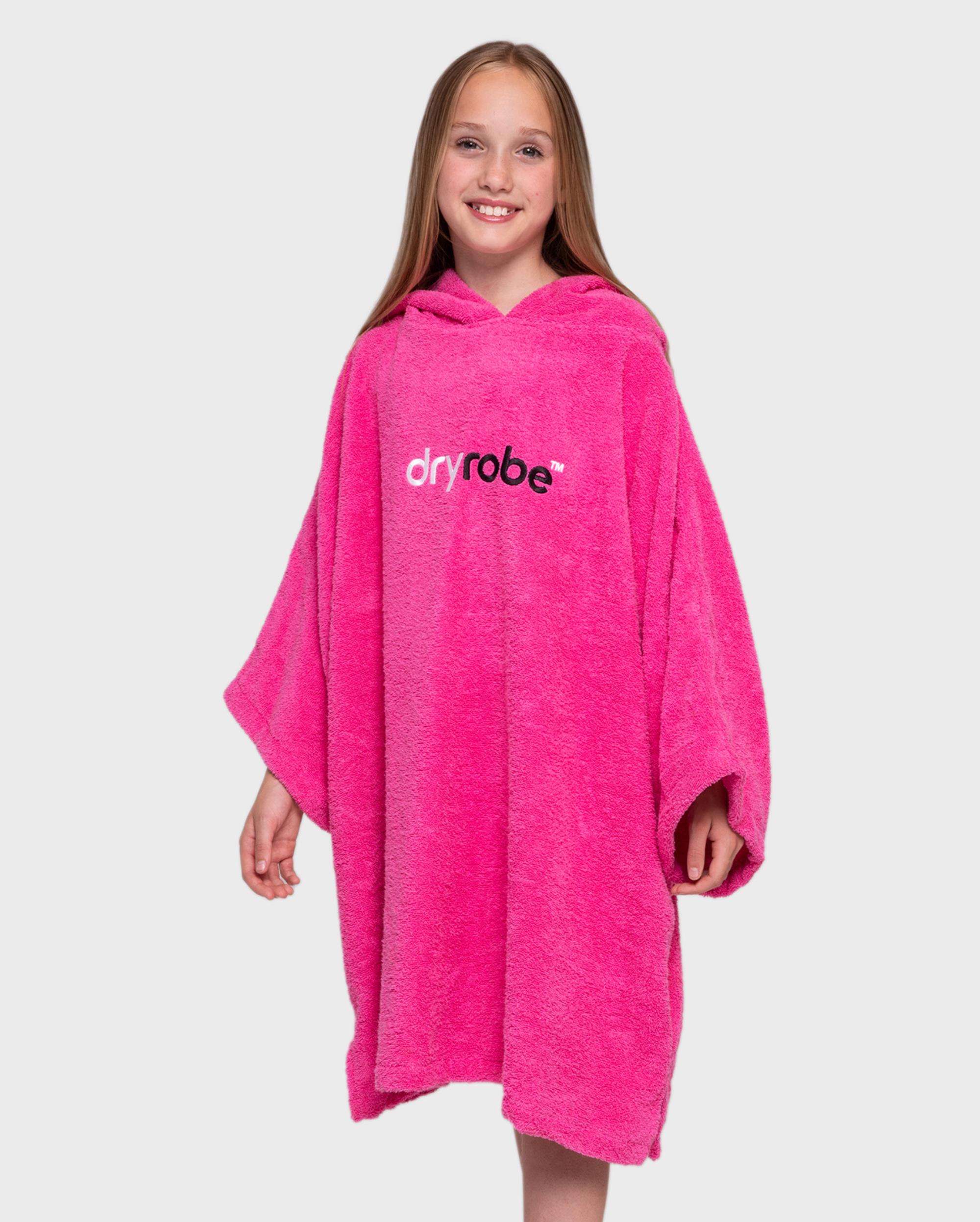 DRYROBE Handtuchmantel Bio KIDS Pink 5-9 unisex Towel Robe Beach Poncho aus Bio Baumwolle