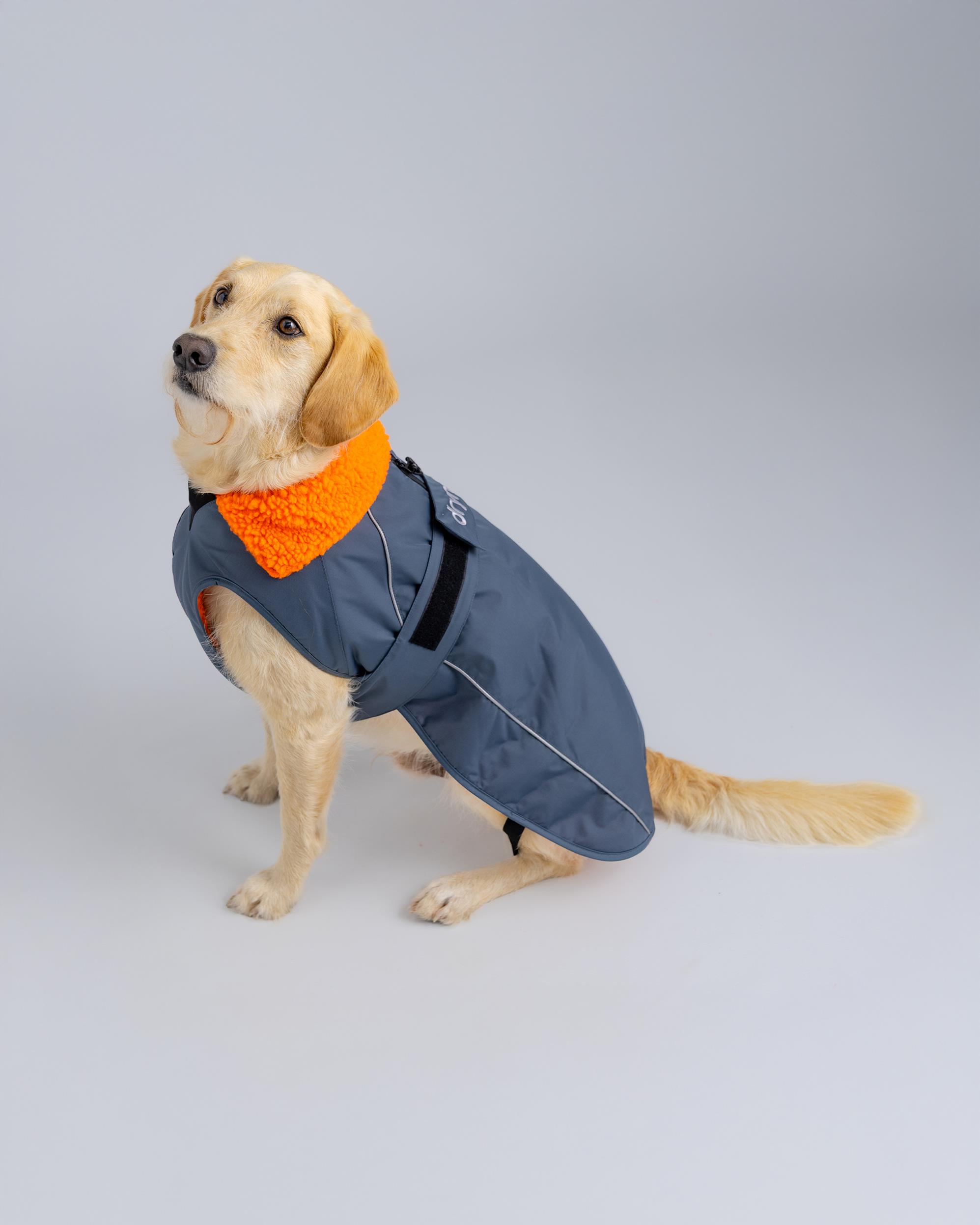 DRYROBE Dog Coat Hundemantel Grau Orange M wetterfest und wasserdicht mit Fleece-Futter