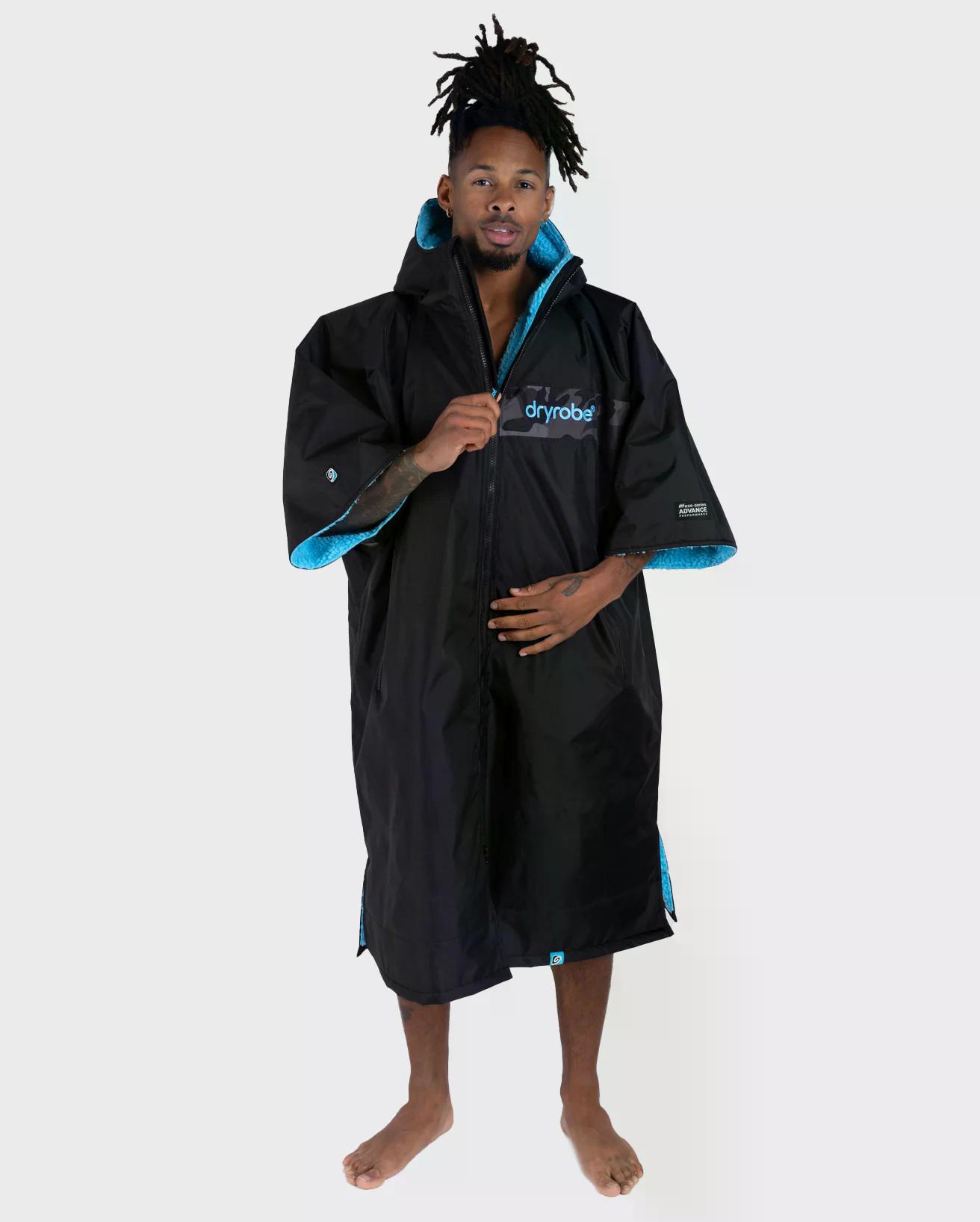 DRYROBE Advance Short Sleeve Black Blue Camo wetterfester Kurzarm Outdoor-Umkleidemantel